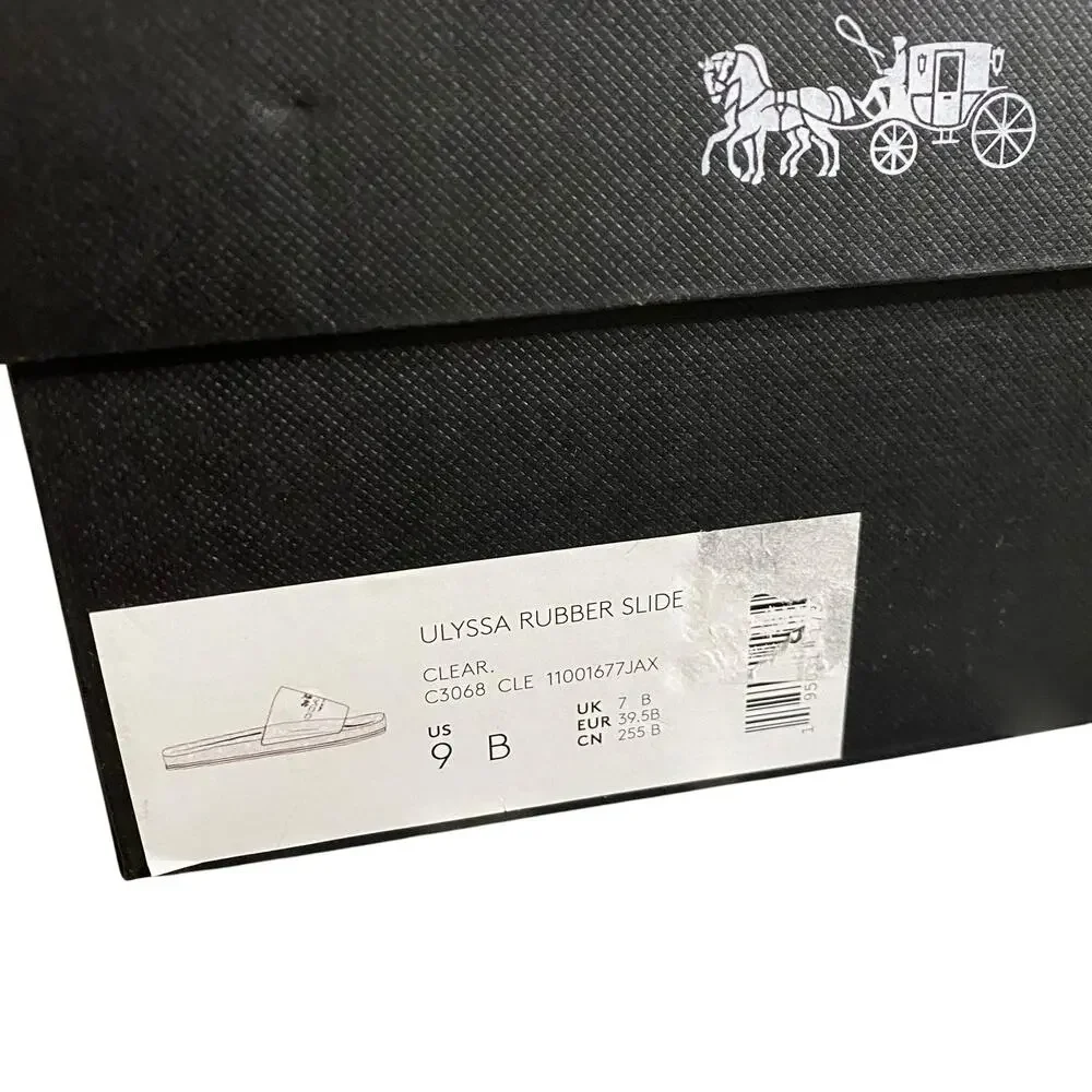 NIB Size 9B COACH Ulyssa Clear Water-Resistant Jelly Rubber Logo Slip-On Slides